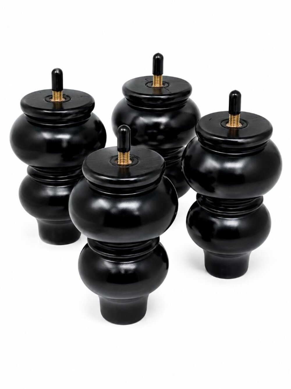 Set of 4 Black Wooden Furniture Legs Turned Replacement Sofa Chair Ottoman Feet